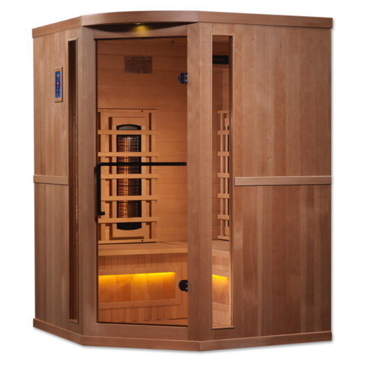 Golden Designs 3-Person Corner Full Spectrum PureTech™ Near Zero EMF FAR Infrared Sauna with Himalayan Salt Bar (Canadian Hemlock) - Image 3